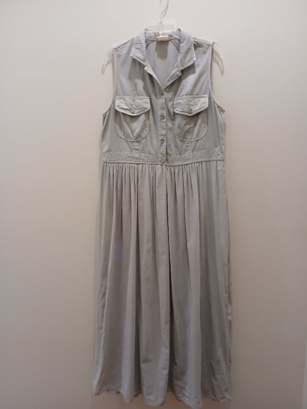 Bonnie Strauss Vintage Distressed Denim & Crepe Button-Up Dress Sz 14